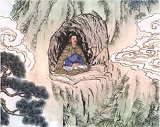 Qiu Chuji, 1148 - 1227 AD, one of the Seven Immortals, founder of Dragon's Gate School of Complete Reality Taoism, lived in a cave in Dragon Gate Mountain for 6 years meditating and studying the teachings of Wang Chongyang